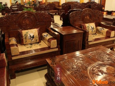 红木家具/非洲酸枝沙发/雕熊猫组合沙发11件套/中式实木沙发