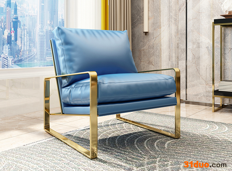环欧 轻奢沙发后现代轻奢单人沙发椅镀金不锈钢阳台休闲椅设计师家具客厅沙发