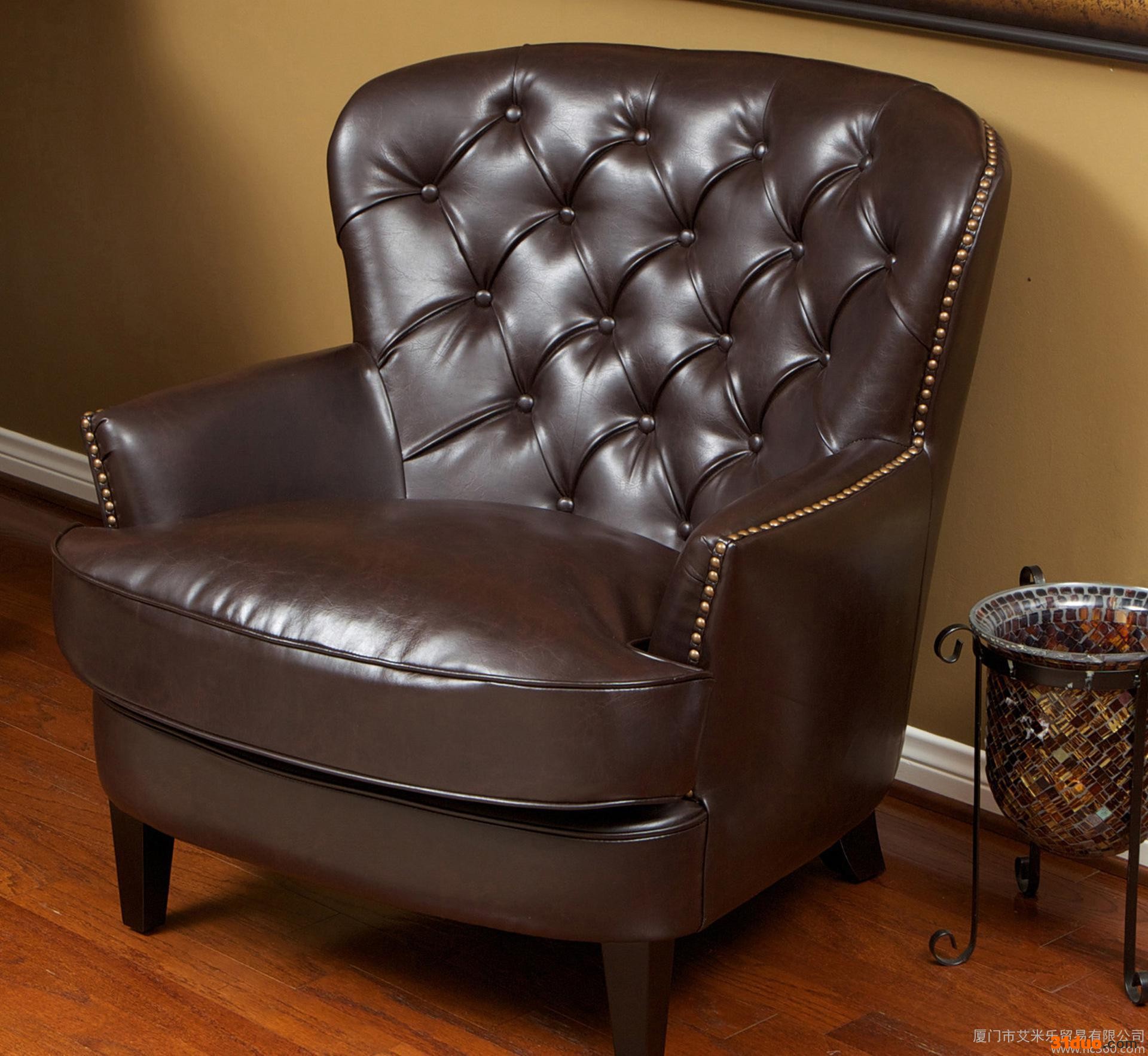 美式简约单人皮沙发欧式休闲沙发椅皮艺沙发咖啡厅休闲椅真皮沙发