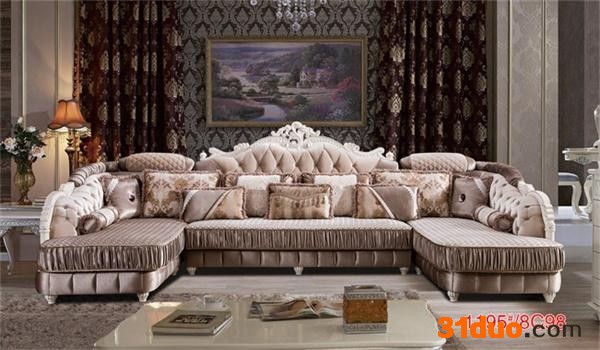 酷可斯1195简欧客厅沙发 欧式双贵妃古典布艺沙发  欧式组合沙发