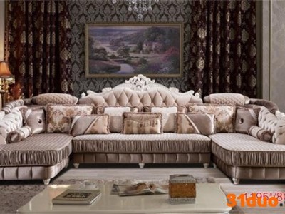 酷可斯1195简欧客厅沙发 欧式双贵妃古典布艺沙发  欧式组合沙发