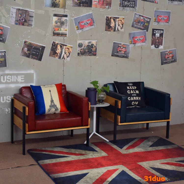 美式乡村沙发LOFT工业风铁艺沙发咖啡厅实木沙发酒吧卡座沙发组合