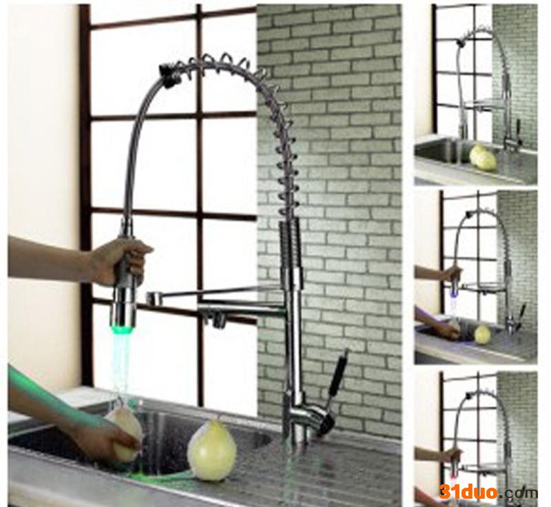 全铜厨房水** LED温控三色发光水** 创意新奇**灯