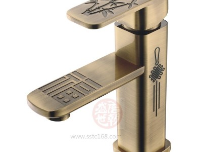 厂家供应单把面盆**068-01全铜中式刻花 仿古**仿古浴室柜配套水** 异形方形单孔** 别墅仿古配套**