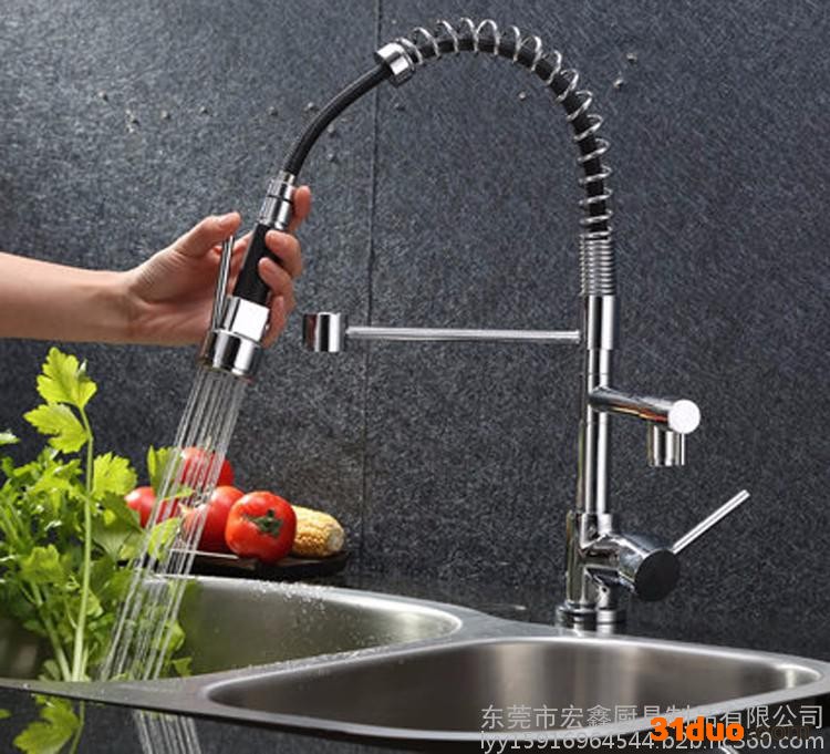 真功夫厨具厂 全铜美式抽拉厨房**水槽菜盆弹簧**冷热多功能旋转直饮水**