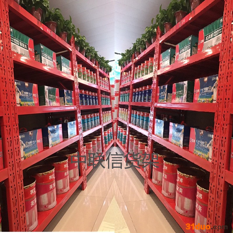 乳胶漆货架红色货架油漆货架涂料货架建材货架产品道具架广告墙架展示架