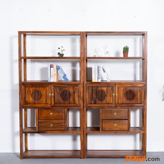 匠木工艺 仿古新中式家具博古架子书柜实木新中式茶叶架子置物古董摆件展示柜茶具客厅收纳 仿古中式家具