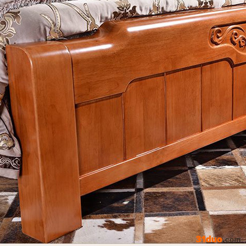 实木1.8米双人床橡胶木新中式床垫卧室家具床头柜实木家具