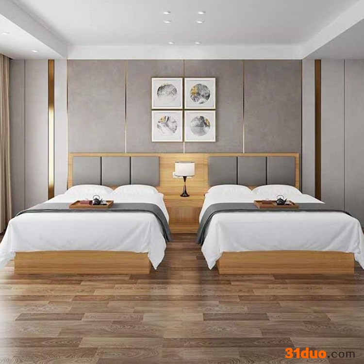 云南酒店家具定制 实木双人床 酒店客房家具