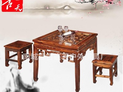 江西直销中式防腐四方桌配小方凳 碳化木实木户外阳台家具