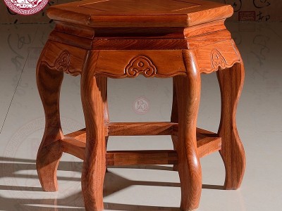 东阳民创红木家具非洲花梨木中式六脚小凳子全实木古典雕花换鞋凳