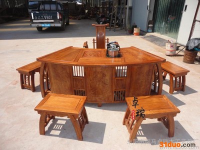 卓瑞红木 复杂扇形茶台家具红木茶台福瑞红