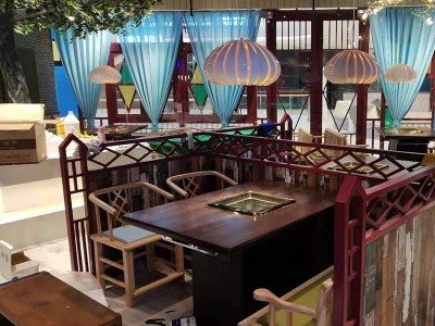 苏兆家具 老榆木火锅桌 餐桌 老榆木桌椅