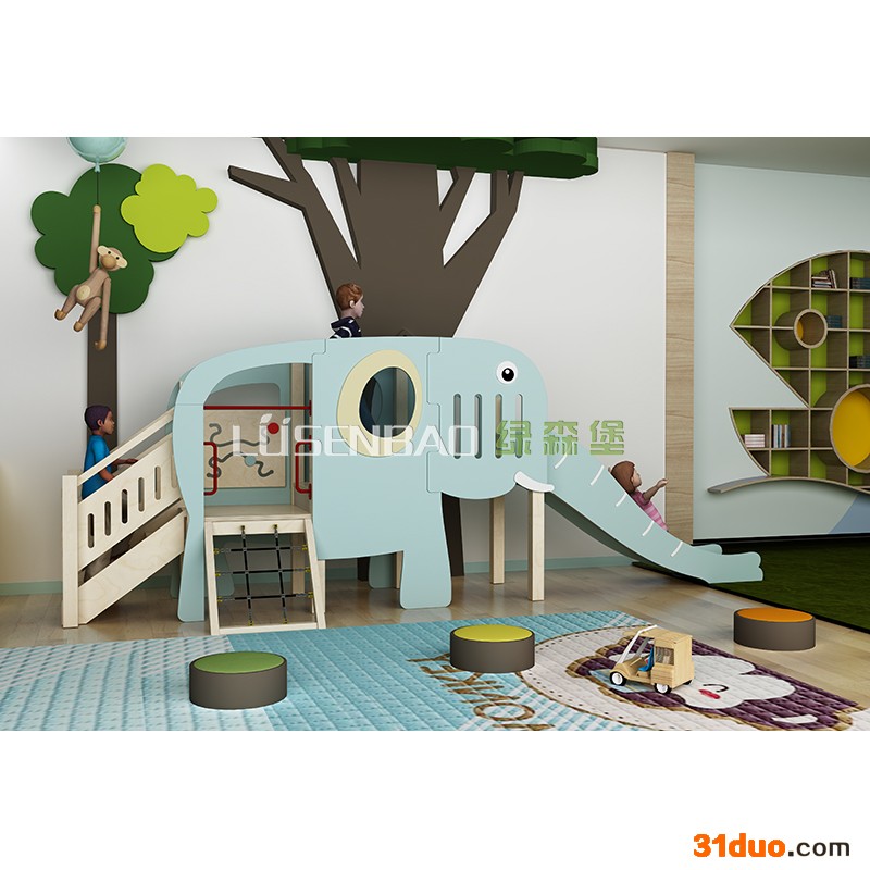 幼儿园家具,室内桦木小博士滑梯-绿森堡 **