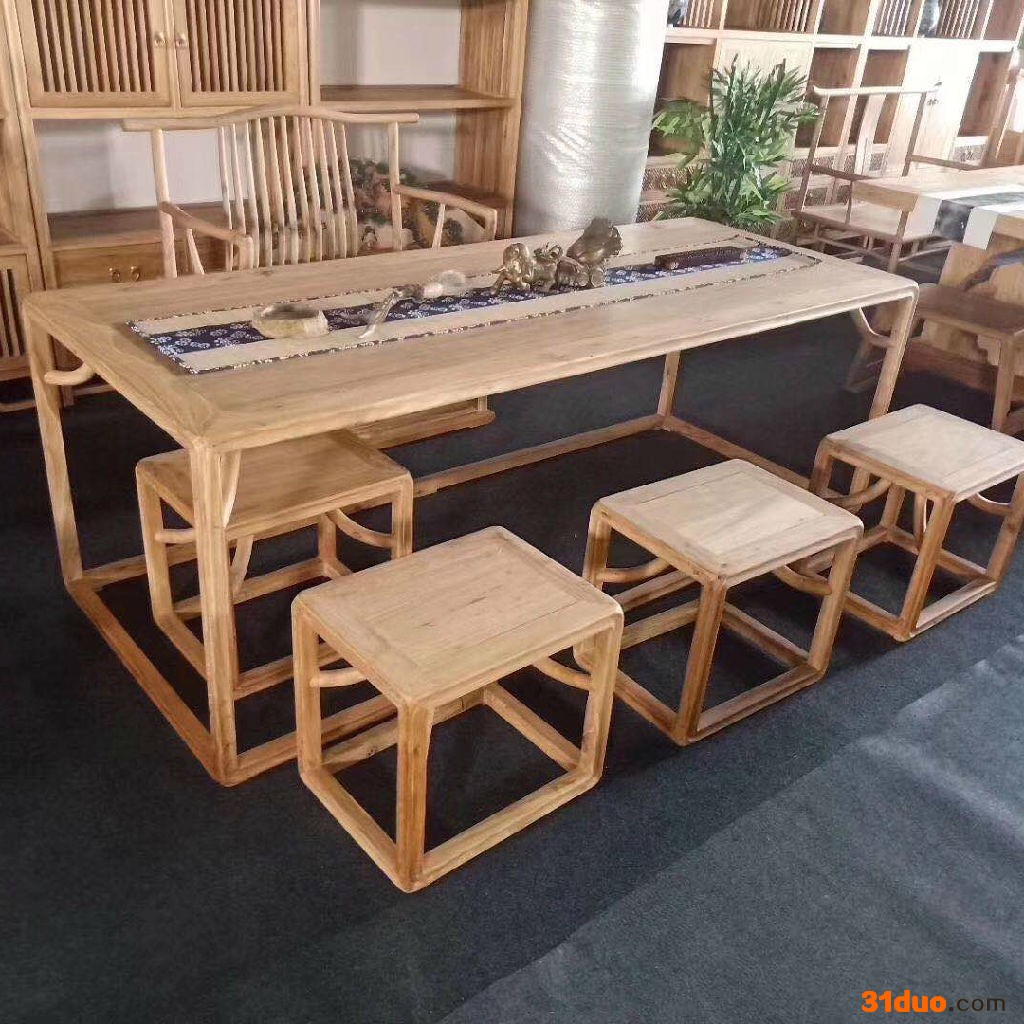 老榆木桌椅价格  老榆木家具白茬 老榆木功夫茶桌 **