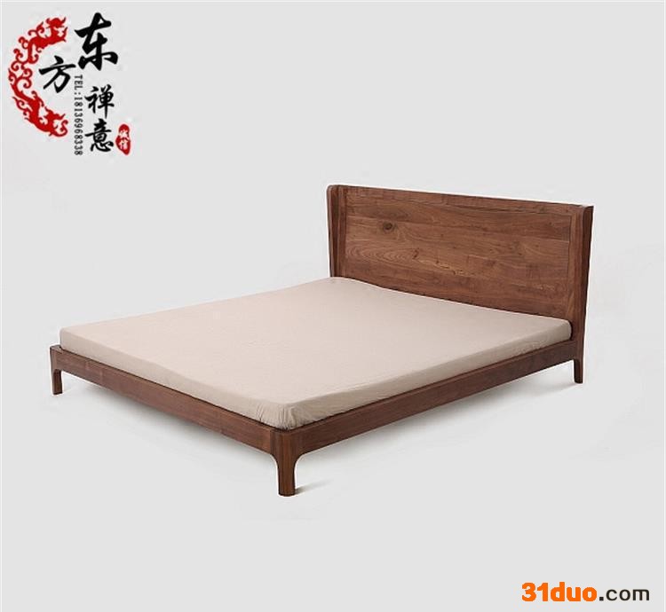 新中式实木双人床1.8米水曲柳大床 现代简约酒店婚床卧室家具定制