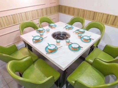 厂家订做无烟火锅桌苏兆家具酒店式火锅桌无烟设备