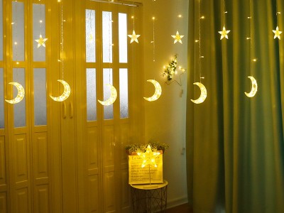 新款led星星月亮灯串窗帘灯五角星冰条灯圣诞节灯串装饰彩灯批发