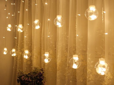 新款le许愿球彩灯串灯背景墙装饰灯窗帘灯透明圆球冰条灯