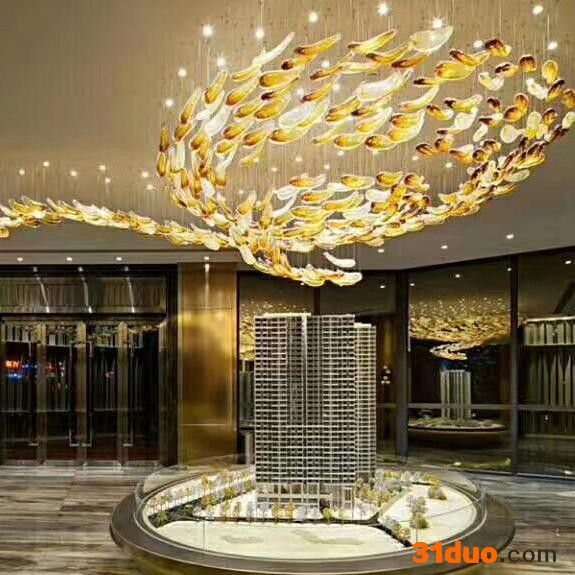 定制灯具艺术吊灯售楼处沙盘区艺术吊灯大型艺术玻璃吊灯定制客房吊灯灯具图片 定制吊灯