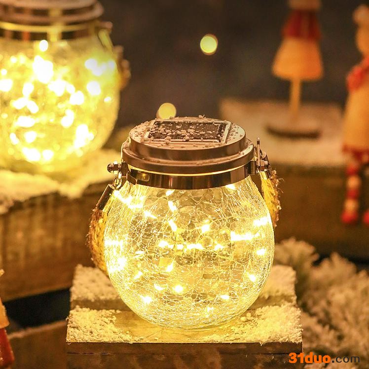 点点SL2945 太阳能梅森灯 太阳能花灯彩灯 家用裂纹灯LED太阳能灯户外花园别墅布置装饰玻璃裂纹灯挂灯树灯小夜灯