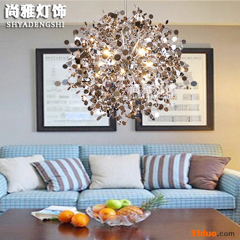 VINCANLED吊灯创意不锈钢亮片圆球吊灯 北欧后现代艺术led灯 客厅卧室装饰灯具