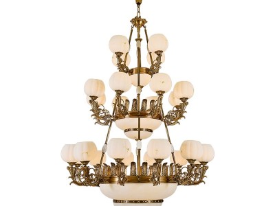 樊灯铜吊灯别墅复式楼全铜云石吊灯玉石经典大气创意轻奢挑高中空楼梯灯长灯具