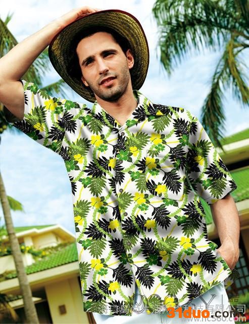 供应酷哲绿菠萝男士衬衫丝光棉新款男士短袖衬衫 酷哲服饰