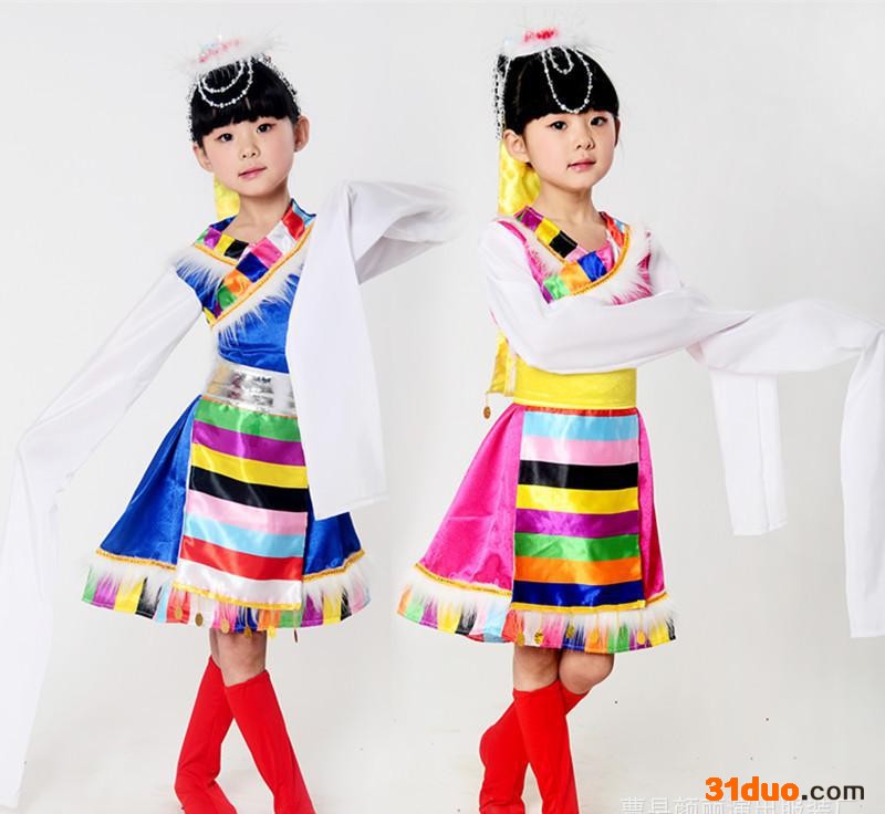 六一新款民族服饰表演服藏族舞台服饰儿童水袖藏族服 大量现货