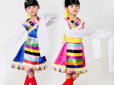 六一新款民族服饰表演服藏族舞台服饰儿童水袖藏族服 大量现货