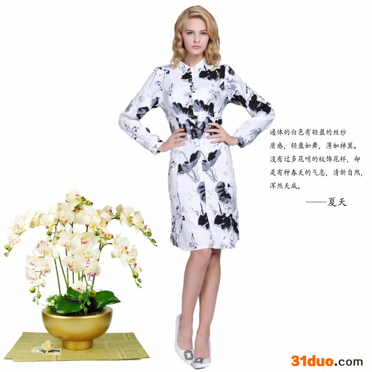 圣地服饰供应2017夏季新款女装欧美圆领短袖系带钉珠绣花收腰气质 真丝连衣裙 圣地服饰