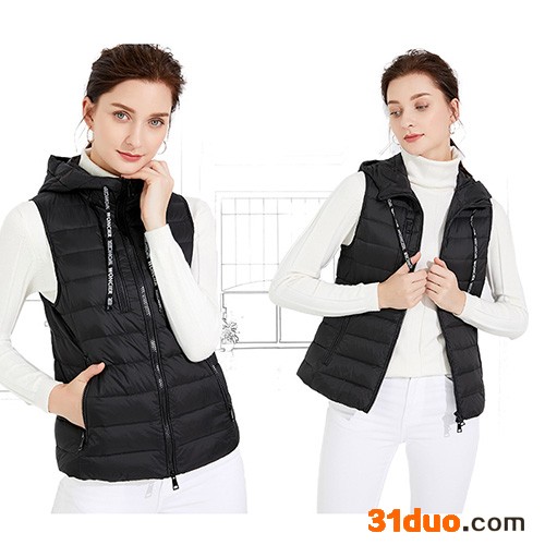 冠鸿服饰 白鸭绒填充马甲女士羽绒马甲