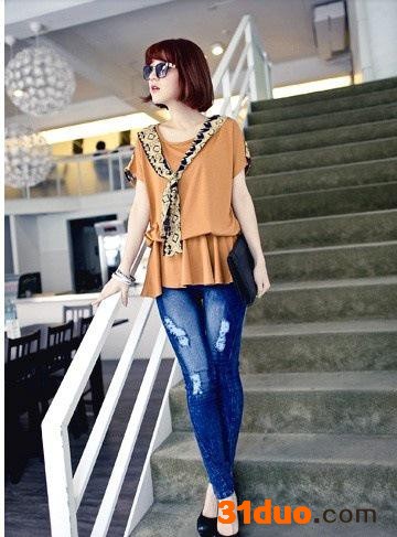 韩版流行服饰 **袖 修身包臀 长款T恤