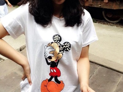 2015新款 衣色服饰 女款圆领纯棉夏装 白色米奇图案短袖T