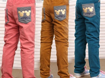 三杰服饰 中大女童加肥灯芯绒棉裤 休闲条绒加厚儿童条绒裤女批发