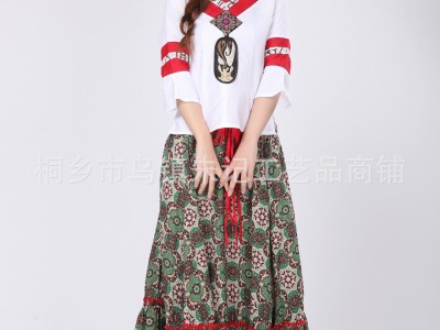 民族特色服装百搭上衣民族风服饰绣花七分袖喇叭袖女T恤