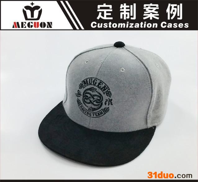 毛呢混纺双头蛇绣花LOGO 高端定制平板棒球帽 东莞美冠服饰