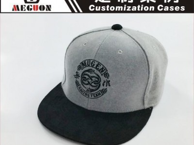 毛呢混纺双头蛇绣花LOGO 高端定制平板棒球帽 东莞美冠服饰