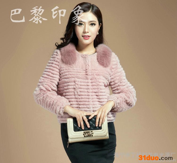 新款兔毛皮草外套 女装皮草服饰 海宁皮草批发 短款**皮草