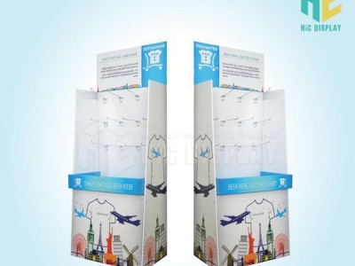 恒创定制袜子等服饰促销用挂钩式纸货架|落地式环保纸展示陈列架
