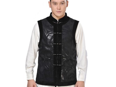 中老年唐装民族服饰中式外套中国风立领休闲秋冬季黑色背心 马褂