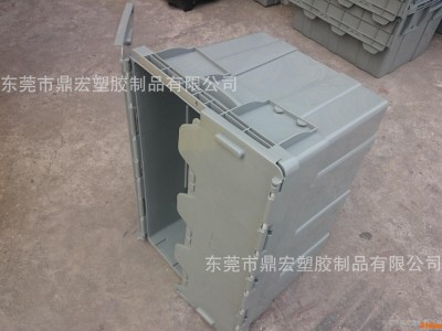 深圳平湖灰色斜插式周转箱 汽配物流配送连盖箱 运输餐具胶箱