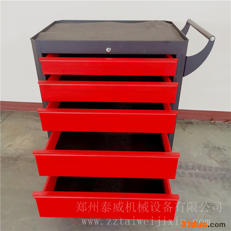 五抽带侧挂板工具车 多功能维修工具车 五金手推车
