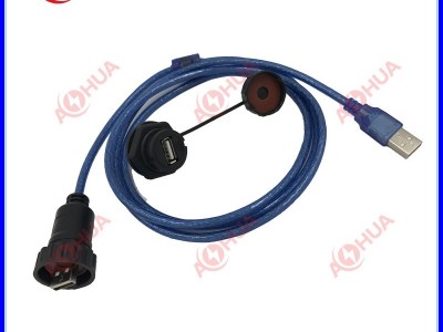 AHUA澳华USB超市扫码器防水线 工业相机电缆防水插头 iIP67USB航空防水插头面板防水连接器