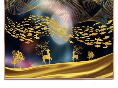 电表箱装饰画免打孔遮挡箱简约抽象晶瓷画北欧竖款竖版客厅多功能配电箱