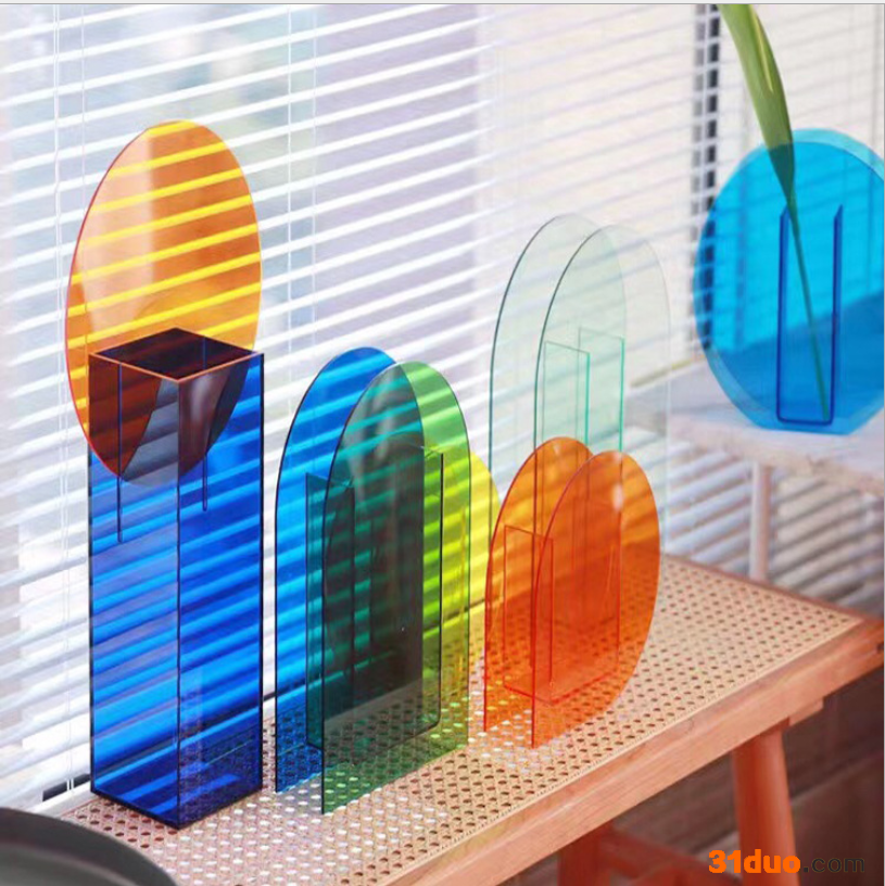 跨境新品 亚克力花瓶 干花花瓶 花瓶摆件 摆件彩色鲜花干花家居装饰定制