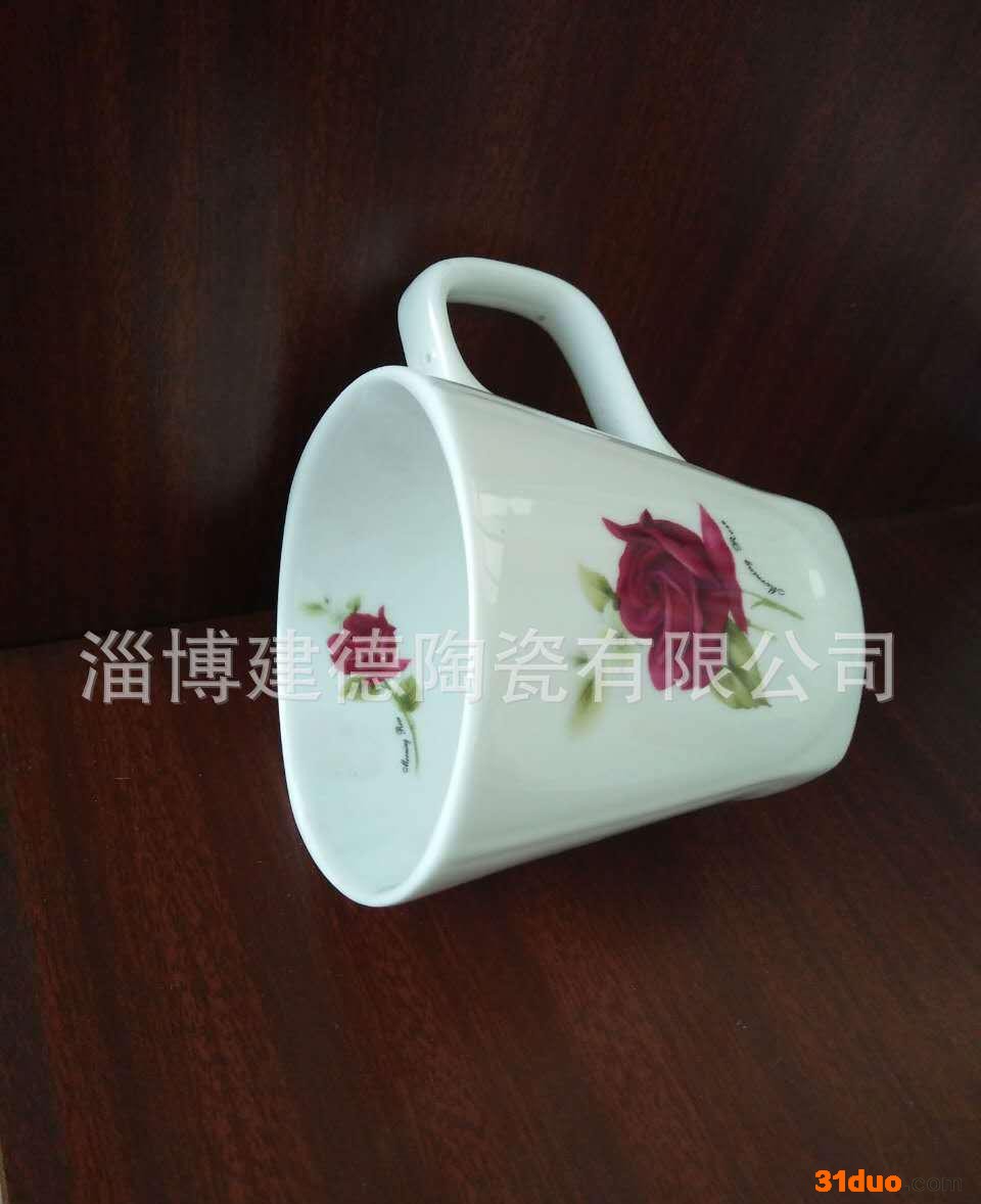 马克杯 白色花卉外方内圆咖啡杯 茶水杯定制logo