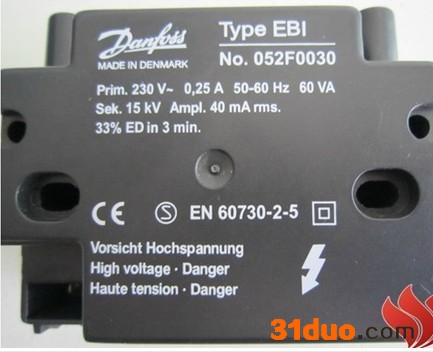 供应丹佛斯Danfoss052F0030点火变压器