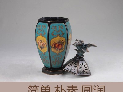 树脂工艺品 艺术品摆件 工艺品 房间装饰品 六边摆件蓝色作旧
