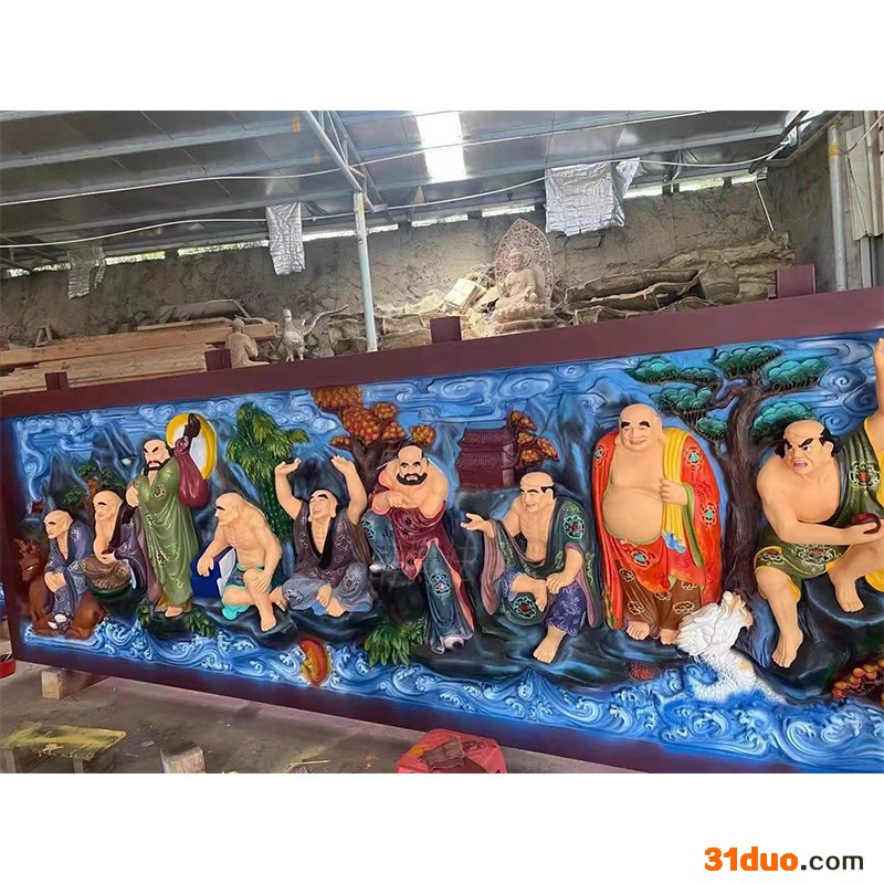 温州佛像厂家定制佛寺浮雕十八罗汉彩绘树脂造像 寺庙院神像供应